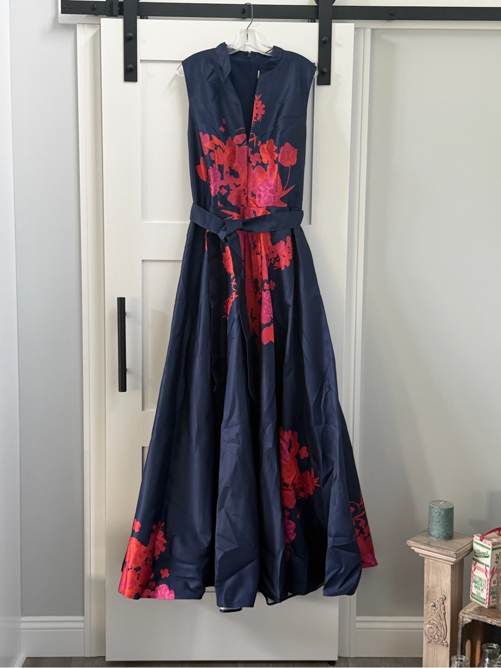 Rene Ruiz Navy Maxi Dress with Red Floral Print